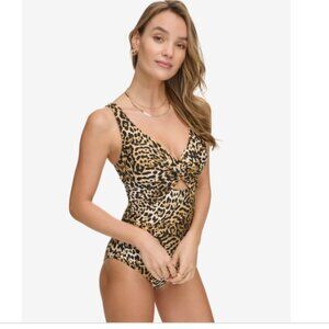 DKNY Women's Shirred Keyhole Detail Jaguar Black Multicolor Size  M 9302